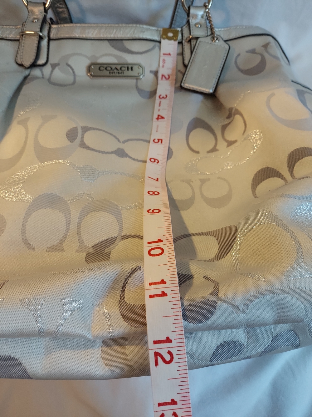 Coach Gallery Optic Signature Silver Metallic Tote Handbag F19664 - Picture 16 of 16